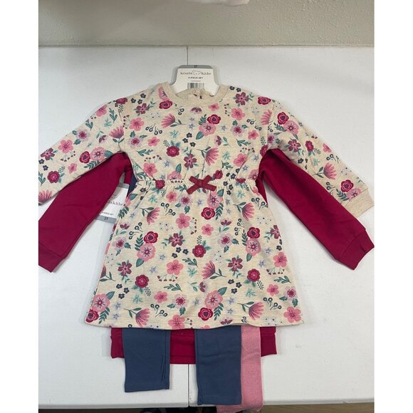 Koala Kids 4-Piece Girls 3T Set: Floral Dress Pink & Blue Leggings Red Tunic NWT - Picture 5 of 9